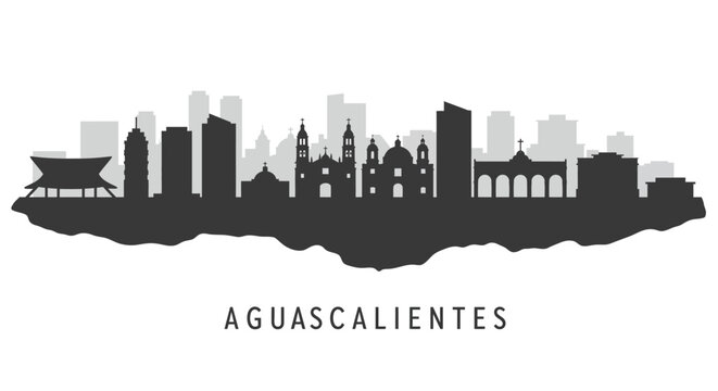 Aguascalientes Cityscape Silhouette with Mexico Skyline.