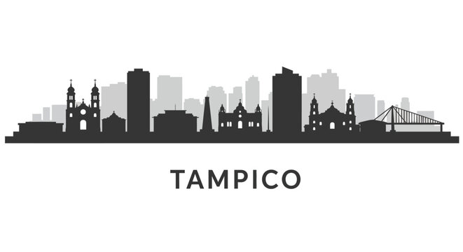Tampico Skyline with Mexico Cityscape, and Vector Illustration.