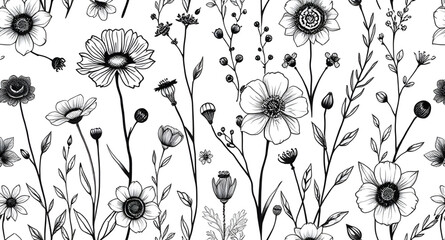 Naklejka premium Floral background, Flowers background, Blooming background, Flower pattern, Botanical background, Flower wall, Seamless floral, Watercolor floral background, Elegant floral design, Vintage floral back