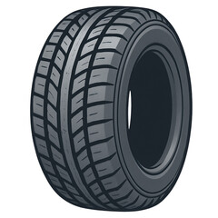 A detailed illustration of a car tire featuring prominent tread patterns and sidewall design.