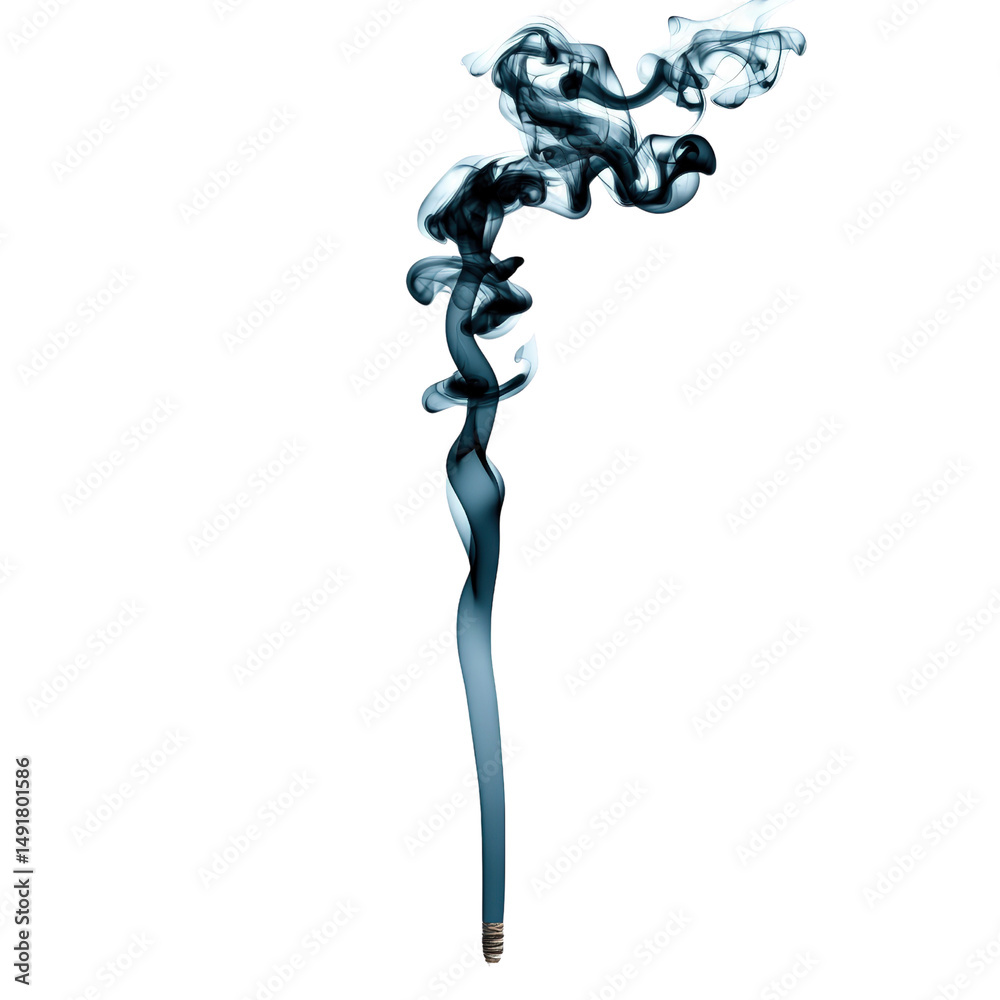 Poster artistic abstract smoke formation rising from a thin base with intricate swirling curves creating a 