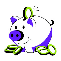 A hand drawn style illustration of piggy bank 
