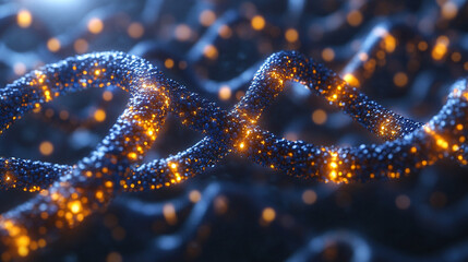 3D rendering of a biological DNA structure with a glowing highlighted segment, representing bioengineering and genetic research, set against a dark background with caption space on the side for scient