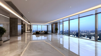 Modern Luxury Apartment Interior with Panoramic City View