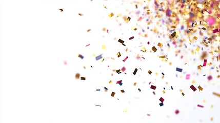 Colorful confetti scattered against a white background.  A festive celebration