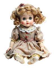 damaged vintage doll on white background , PNG