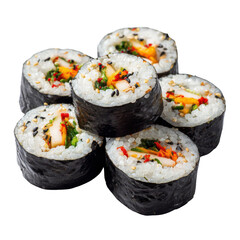 Popular Asian dishes  png concept. Sushi rolls arranged in a circular formation.