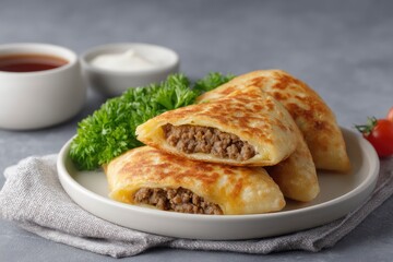 Serving Savory Pastries with Meat Filling and Tea