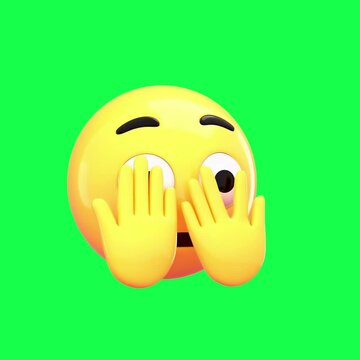 Playful emoji hiding face animation, transparent 4K video, green screen