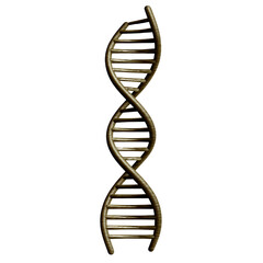 Detailed close-up of a metallic DNA double helix structure with intricate design and realistic shadowing, symbolizing genetics, biology, and scientific research