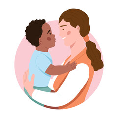 A flat style illustration showing mother child love