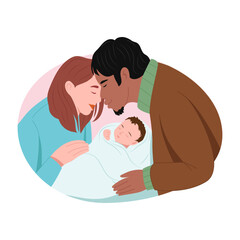 A flat style illustration showing parents love with child