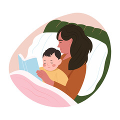 A flat style illustration showing bedtime story