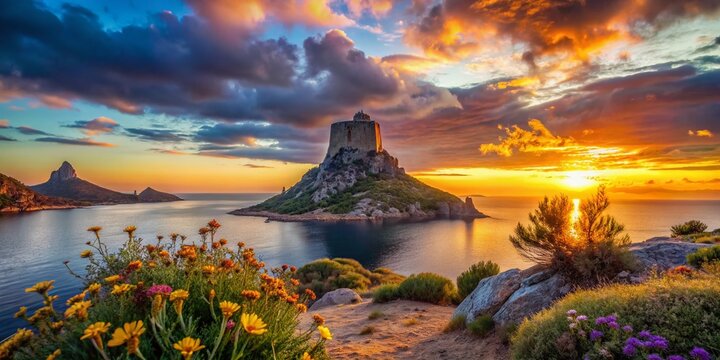 Ibiza Sunset: Macro View of Savinar Tower & Es Vedra Island