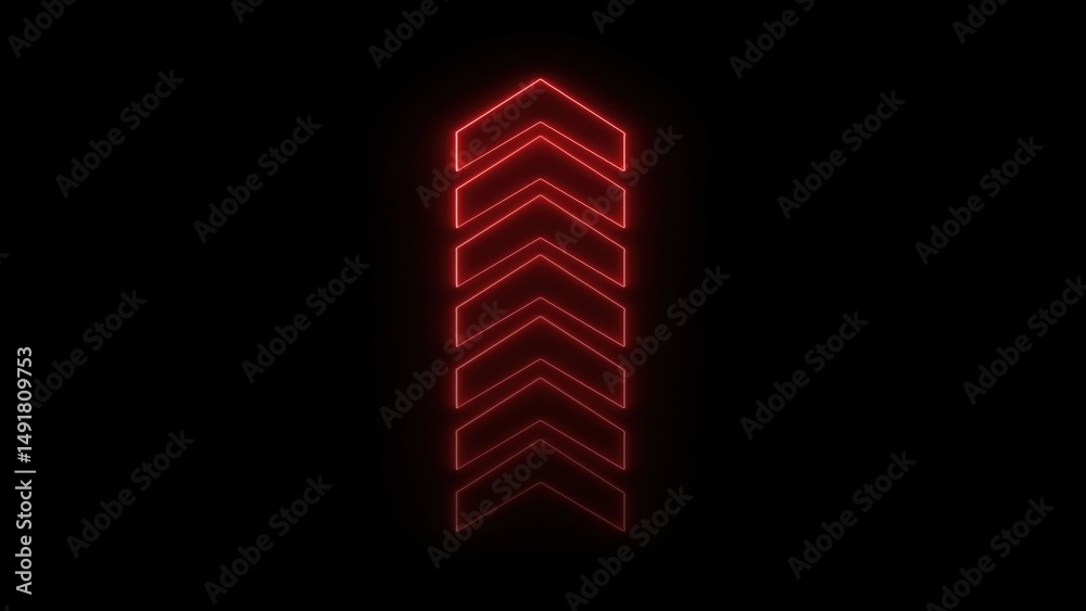 Poster upward arrow composition with neon light effect on a black field representing progress and direction