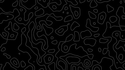 Abstract topographical map illustration with white contour lines over a dark background for backgrounds and designs