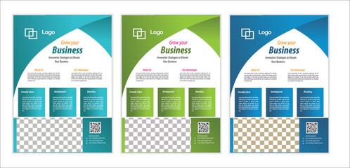 a bundle of 3 templates Business flyer design, in blue color, and modern design,marketing,business proposal, promotion, advertise, publication and editable vector template design