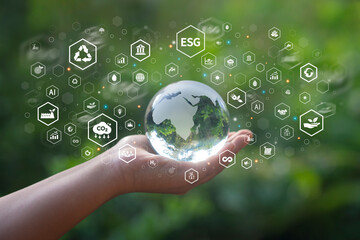 ESG Concepts in Hand for Environmental, Social and Governance in Sustainable and Ethical Business Operations and Net Zero Carbon Emission Technologies Environmental Organizations Sustainable Developme