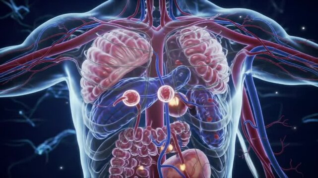 Human Torso: Internal Organs, Vessels, and Glands, Anatomical Visualization.