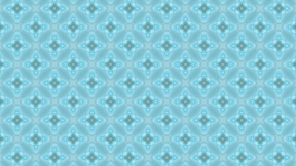 Decorative seamless pattern featuring a repeating floral design with symmetrical elements in shades of teal blue and gray, forming a captivating visual texture.