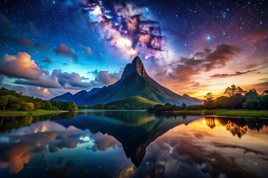 Long Exposure Photography: God's Finger Peak, Teresopolis Mountains, Brazil, Dramatic Sky, Night Landscape