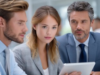 Fototapeta premium Business Team Working Together Looking at Digital Tablet