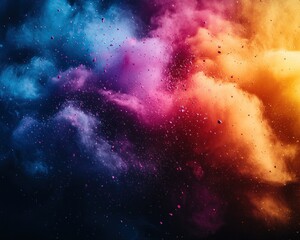 Obraz premium Colorful powder explosion in dark night