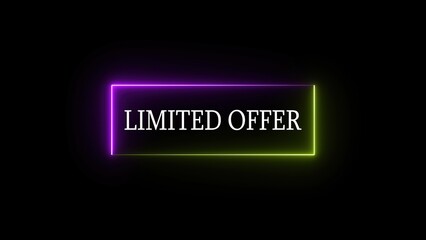 Neon sign limited offer in purple and green against a black background perfect for promoting sales and deals in a modern style.
