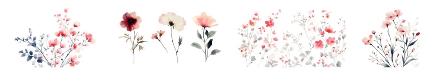 Collection of floral designs in pastel colors. isolated on transparent background