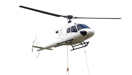 Generic aircraft in flight against a bright sky. Features a detailed view of the aircraft's structure and rotors. Isolated on white background