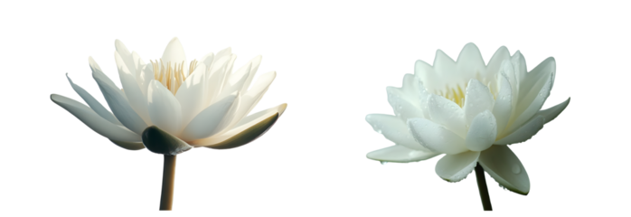 two delicate white water lilies against a neutral background.