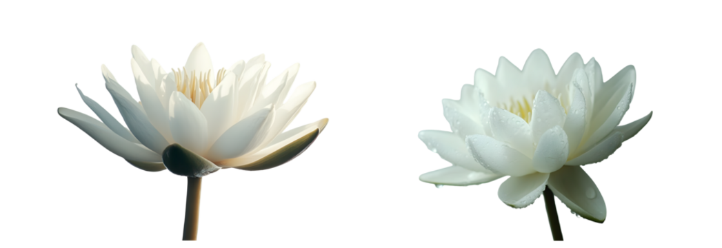 two delicate white water lilies against a neutral background. - Powered by Adobe