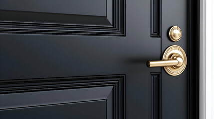 Elegant Black Door with Golden Handle and Modern Design Features