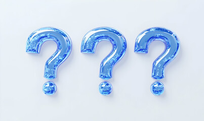 Three Transparent Blue Question Marks on Light Background