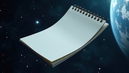 Naklejka premium Spiral notebook is floating in space. The notebook is white and has no writing on it