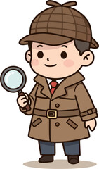 Cute Cartoon Detective Boy Holding Magnifying Glass – Flat Style Vector Illustration for Children and Educational Designs