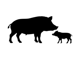 Wild Boar and Piglet Silhouettes