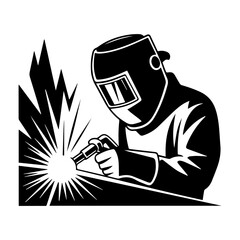Black Welder Silhouette Vector on Clean White Background