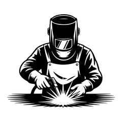 Black Welder Silhouette Vector on Clean White Background