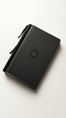 A realistic fitness journal mockup with a branded logo on a white background