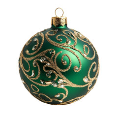 Elegant green Christmas ornament gold swirls glitter accents holiday decoration