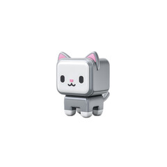 Adorable Gray Cubical Cat Toy 3D Render Digital Illustration for Kids Room Decor