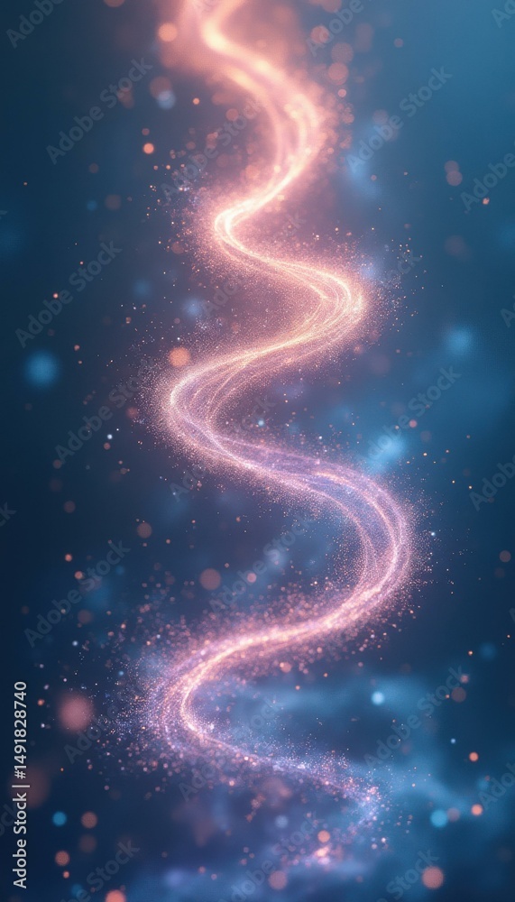 Aufkleber Sparkling Golden Light Stream Flowing Downwards on a Deep Blue Backdrop, Creating a Magical and Dreamlike Atmosphere