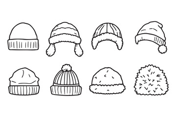 winter hats line art and black color 