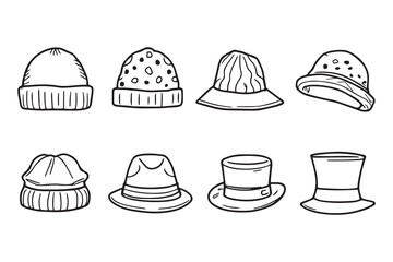 winter hats line art and black color 