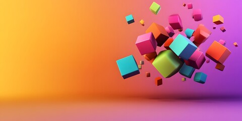 Obraz premium Colorful, floating geometric shapes in a vibrant space.