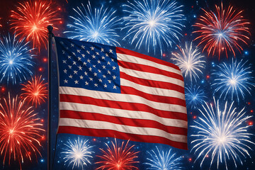 Patriotic american flag with fireworks background for july fourth event Memorial Day, Independence Day, Labor Day and Veteran Day background