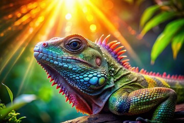 Obraz premium Majestic Dragon Lizard Basking in Sunlight: Double Exposure Stock Photo