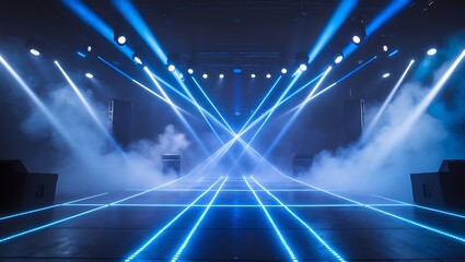 Dynamic Stage Lighting Design Blue Laser Beams and Smoke Effects