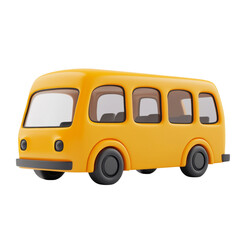 Cartoonish School Bus Isolated on White Background, 3D rendering